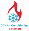 Logo: Red flame around a blue snowflake; "DAY Air Conditioning & Heating".