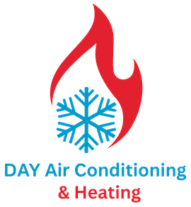 Logo: Red flame around a blue snowflake; "DAY Air Conditioning & Heating".