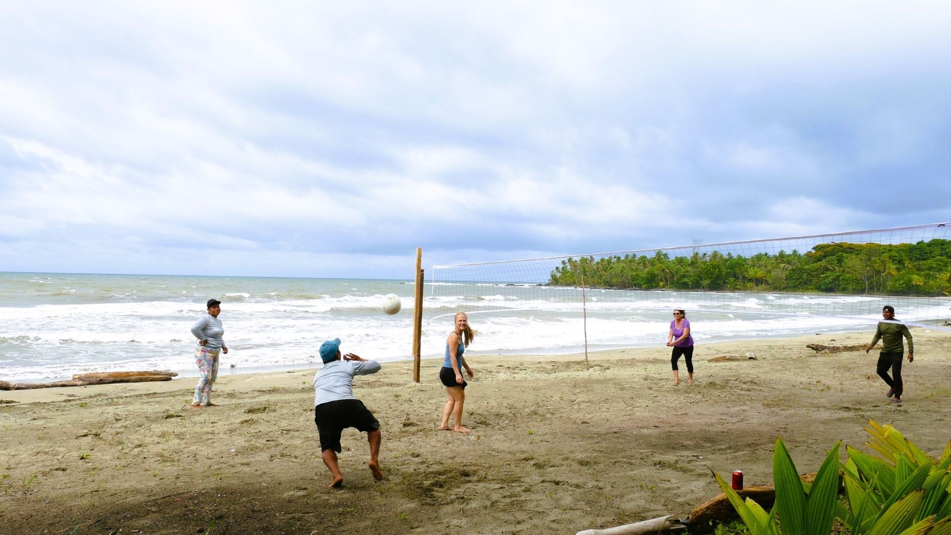 beach volleyball on a private and pristine Caribbean beach cove at camaroncito ecoresort and beach