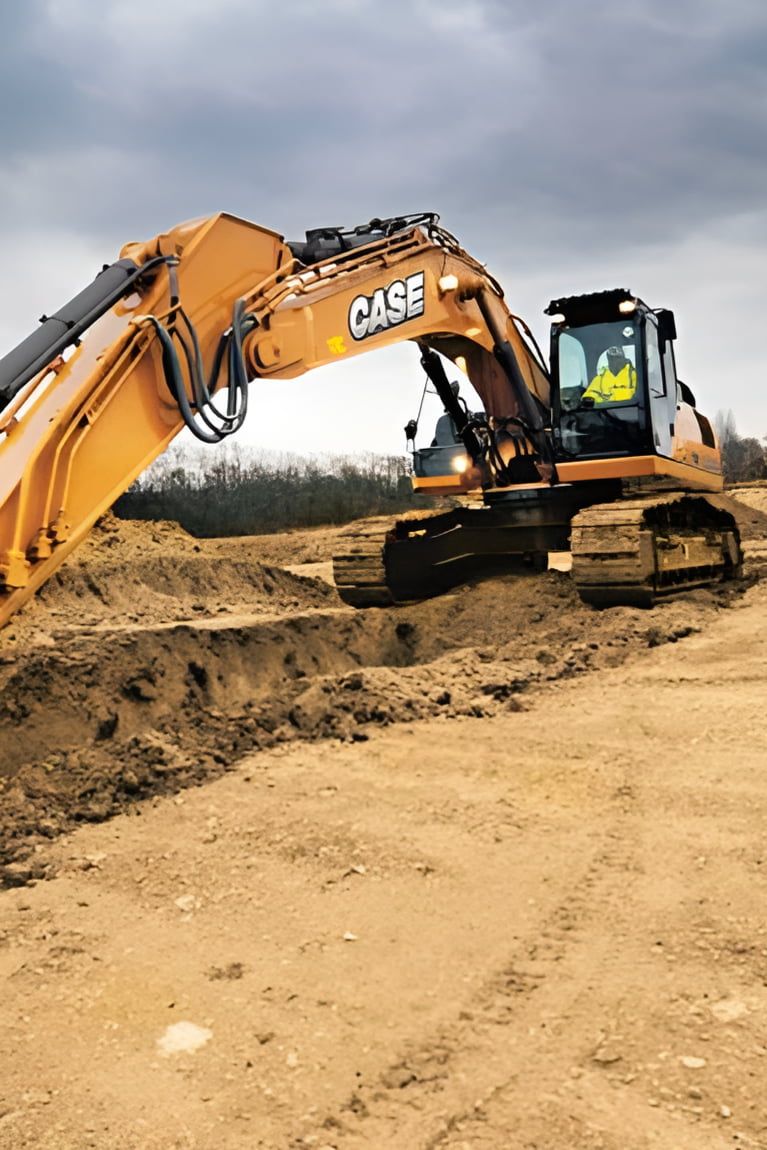 A Case Excavator is Digging a Hole in the Dirt —  A & B Mullins Excavations Pty Ltd in Bargara, QLD