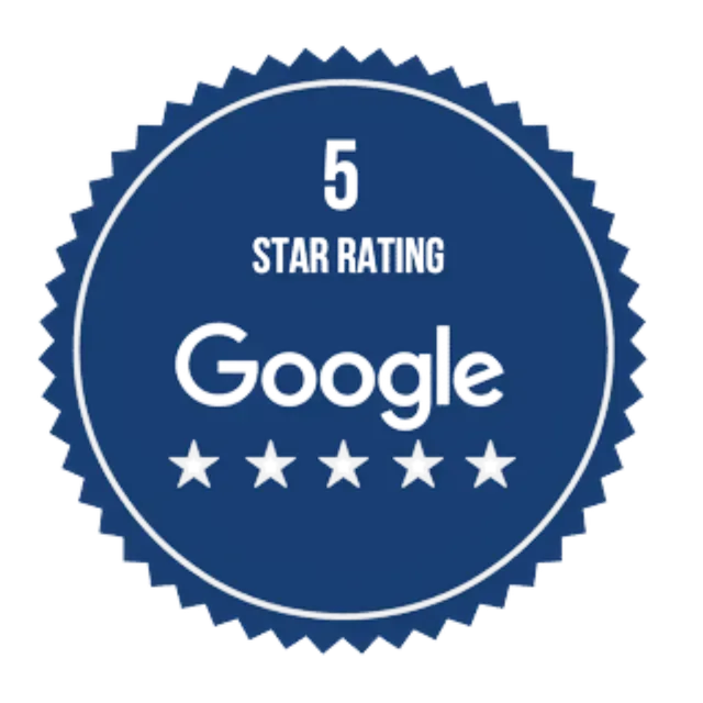 A google 5 star rating badge on a white background