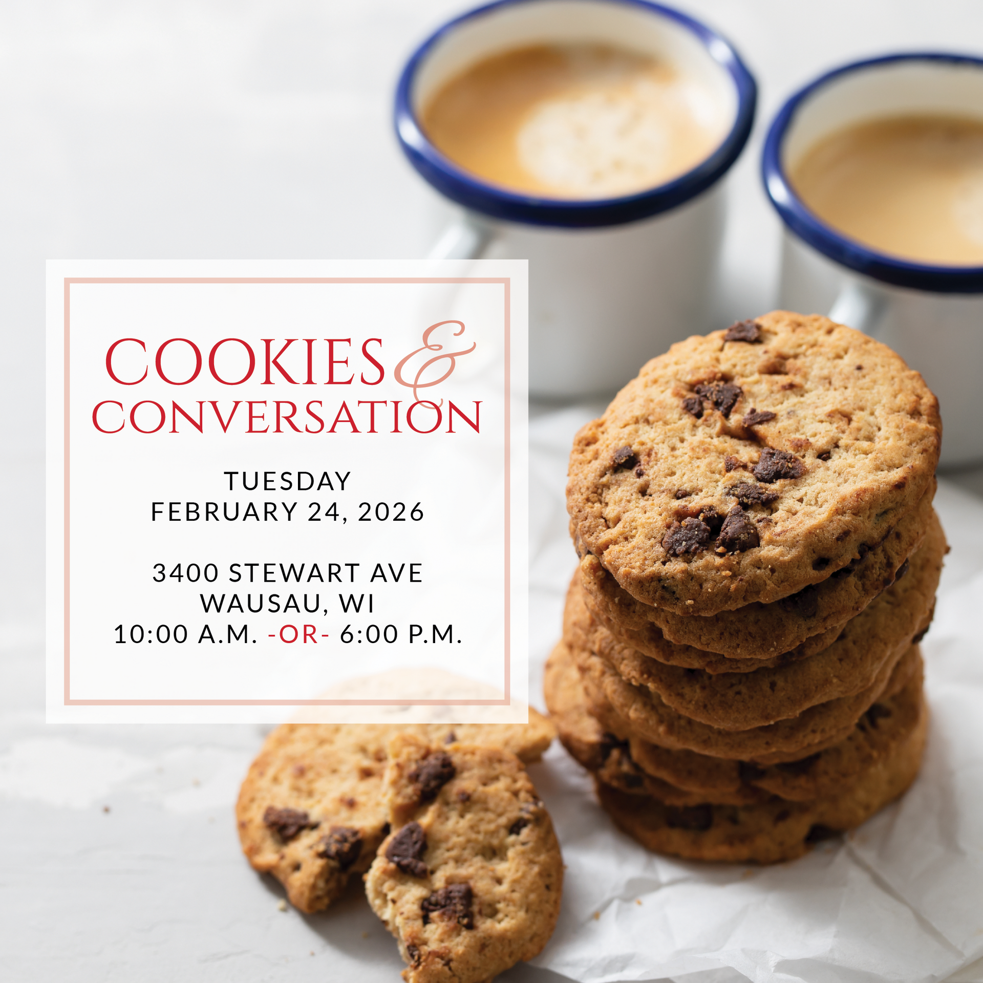 a plate of cookies on a table with the words cookies & conversation on it