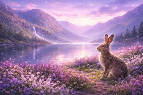 Scottish Loch Landscape with Hare