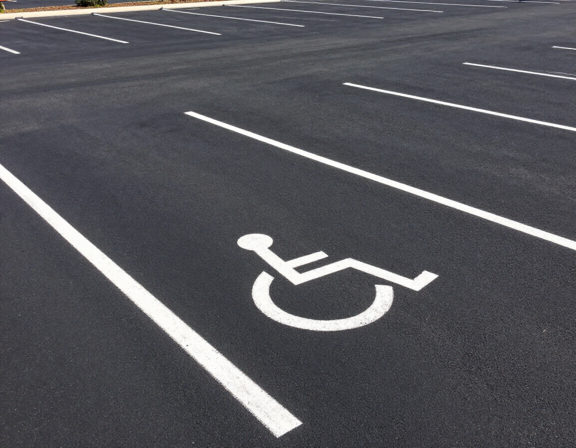 Freshly sealcoated commercial parking lot with line striping in Central PA