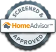 A screened and approved home advisor logo on a white background.