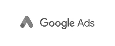 A google ads logo in black and white on a white background.