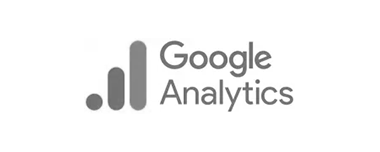 The google analytics logo is a gray logo on a white background.