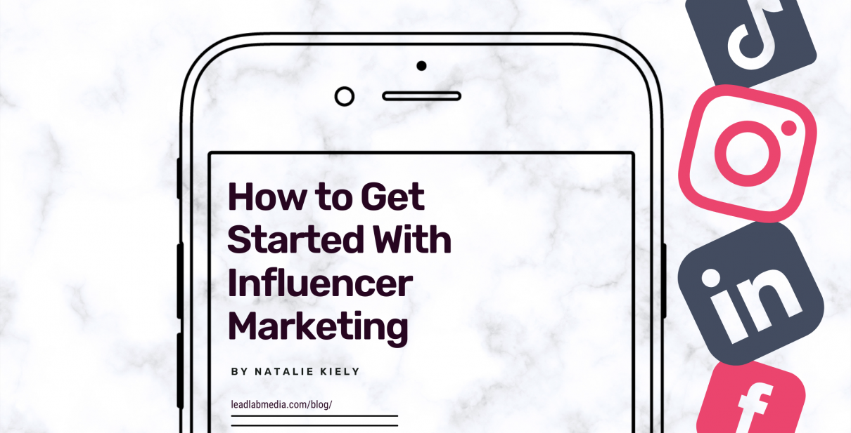 A cell phone with the words `` how to get started with influencer marketing '' on it.