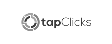 A black and white logo for tapclicks on a white background.