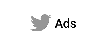 A black and white logo for twitter ads with a bird on a white background.