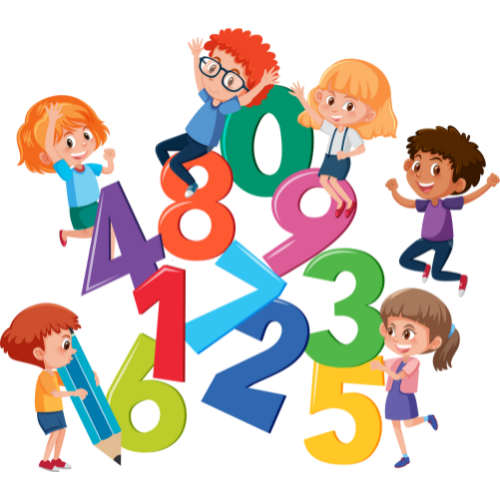 Children playing with colorful numbers.