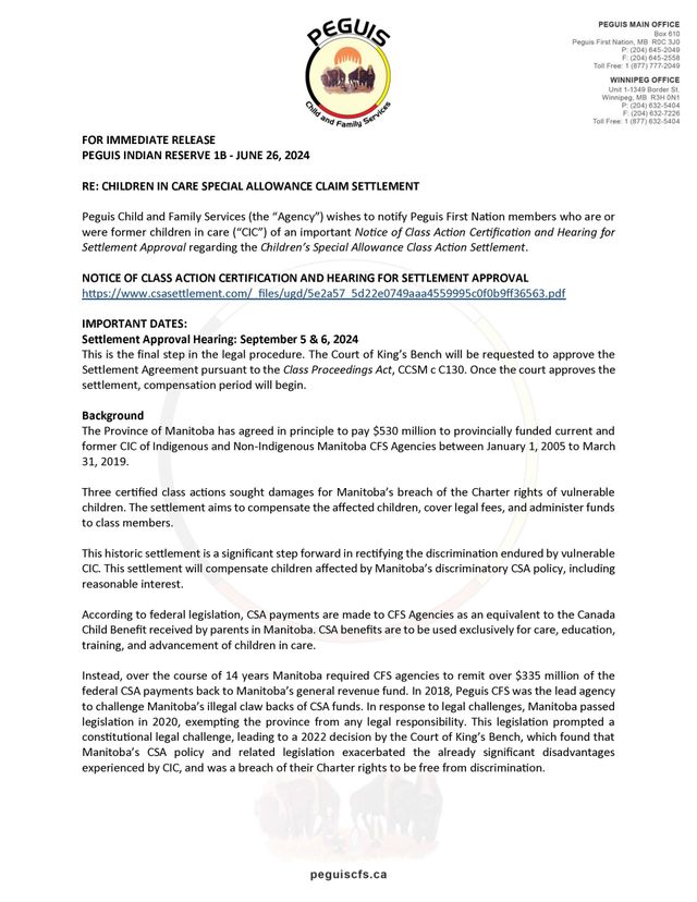 Children In Care Special Allowance Claim Settlement Notice