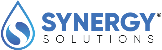 Logo of Synergy Solutions: Blue teardrop shape with an 