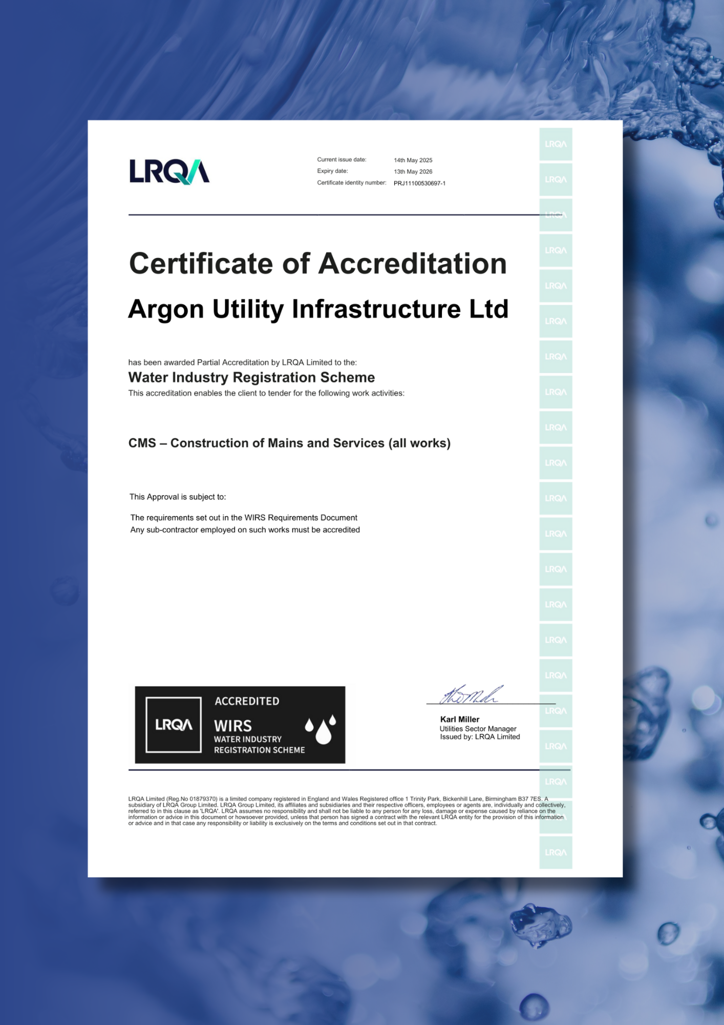 WIRS accreditation certificate for Argon Utility Infrastructure
