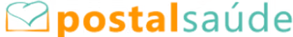 Logotipo da "saúde postal" com um envelope e um símbolo de coração.