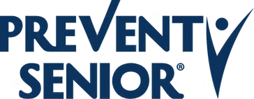 Logotipo "Prevent Senior" em azul marinho, com uma marca de seleção formando o "V" e um ícone de pessoa.