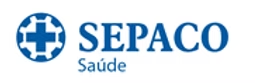 Logotipo da SEPACO Saúde com uma cruz azul dentro de um círculo de engrenagens.
