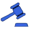Blue gavel hitting a small block, symbolizing a legal decision.
