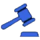 Blue gavel striking a block, symbolizing law or auction.