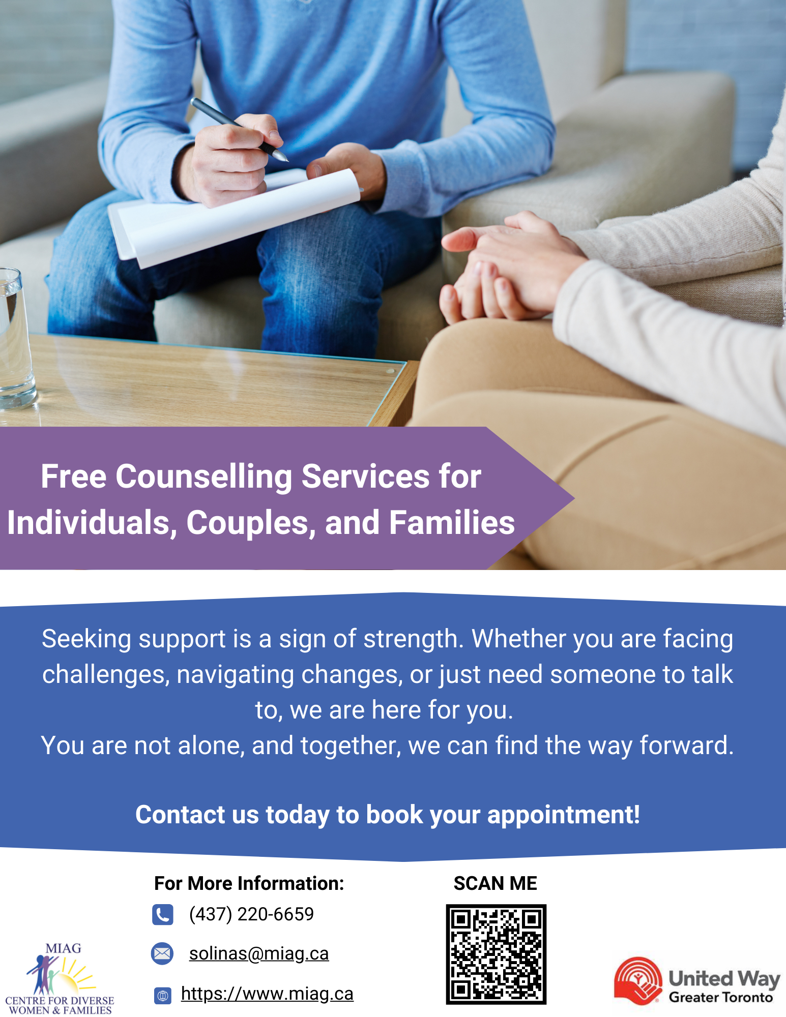 A poster for free counselling services for individuals , couples , and families