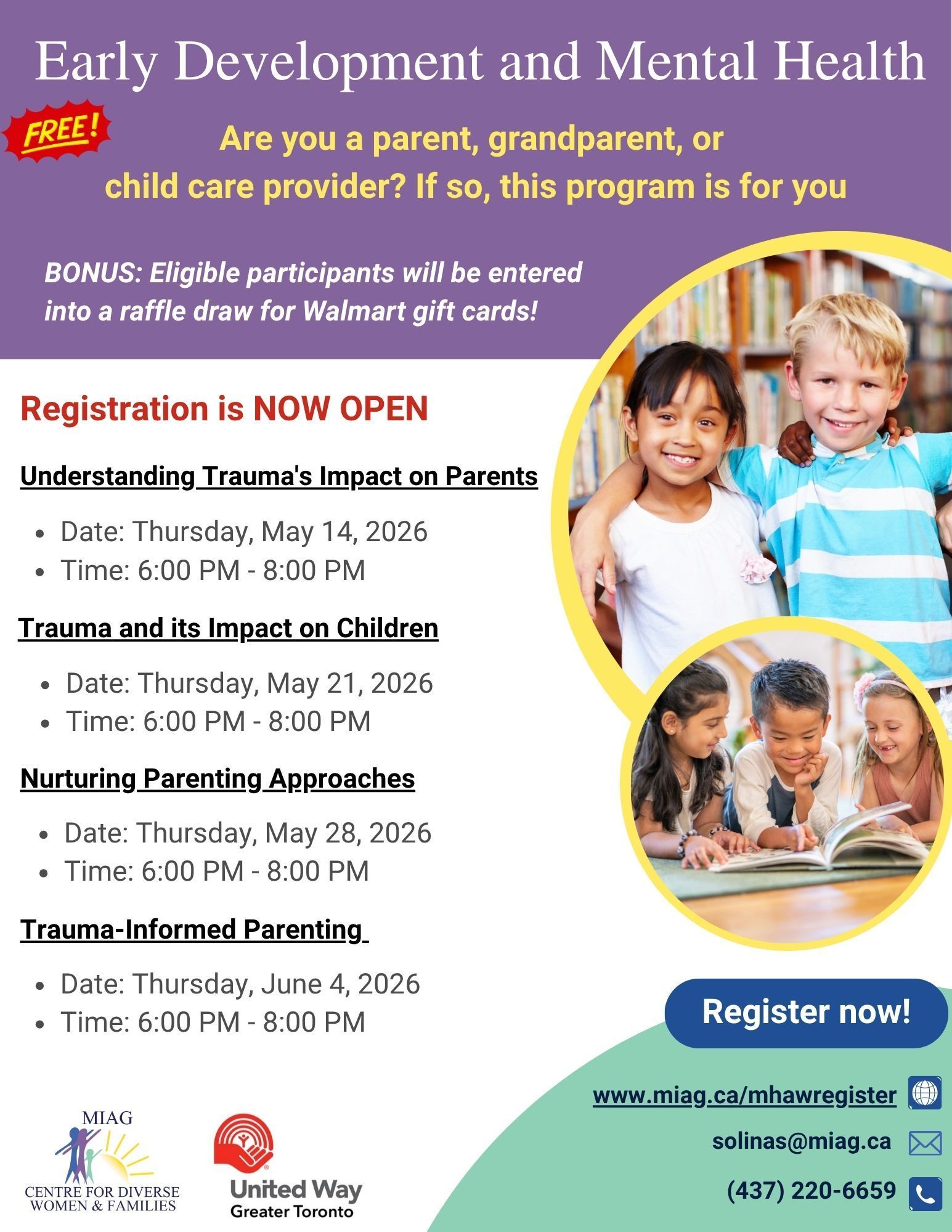 A flyer for Early Development and Mental Health.