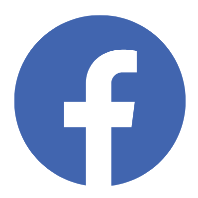 The facebook logo is a white f in a blue circle.