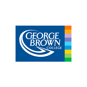 A blue and white logo for george brown college