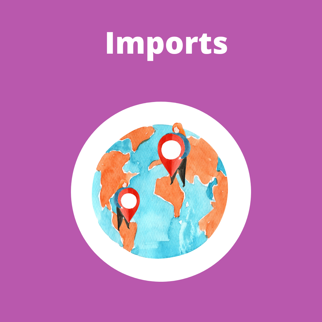 A purple background with the word imports on it