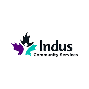 A logo for indus community services with a maple leaf and a person.