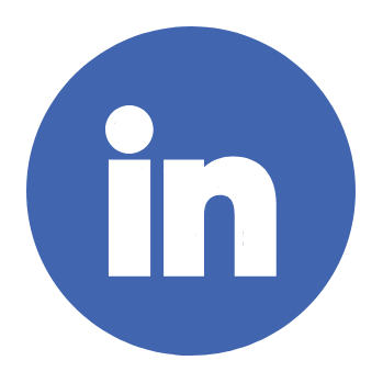 The linkedin logo is in a blue circle on a white background.