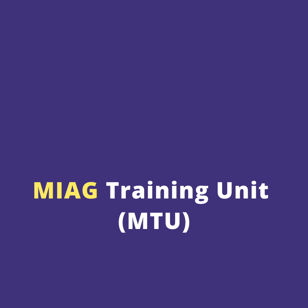 MIAG Training Unit logo on a purple background. Text is yellow and white.