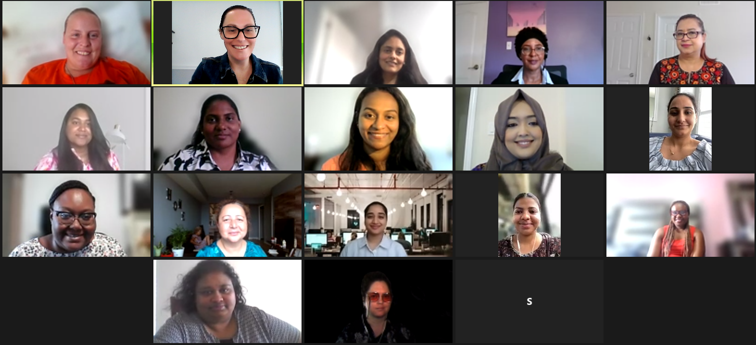A group of people are having a video call on a computer screen.