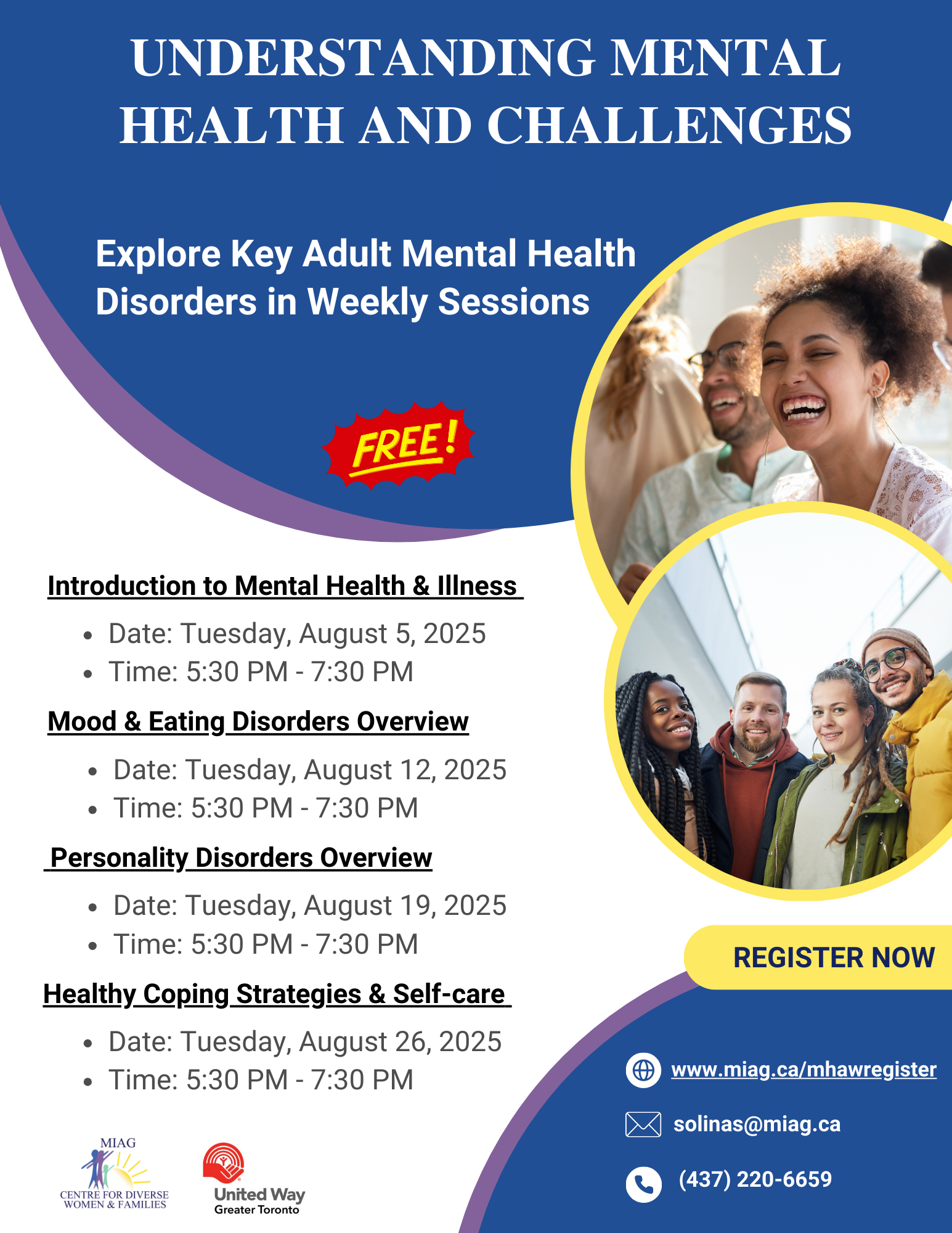 A flyer for a free course on Disorders and mental health.