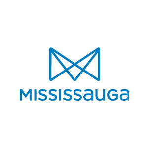 A blue logo for mississauga with a bow tie
