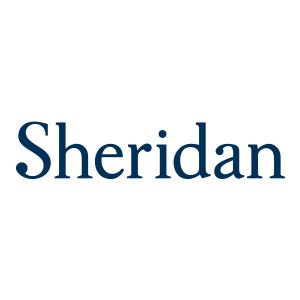 The sheridan logo is blue and white on a white background.