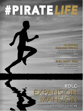 A pirate life magazine cover with a silhouette of a man running