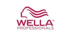 Logo of Wella Professionals: woman's silhouette with wavy hair above 