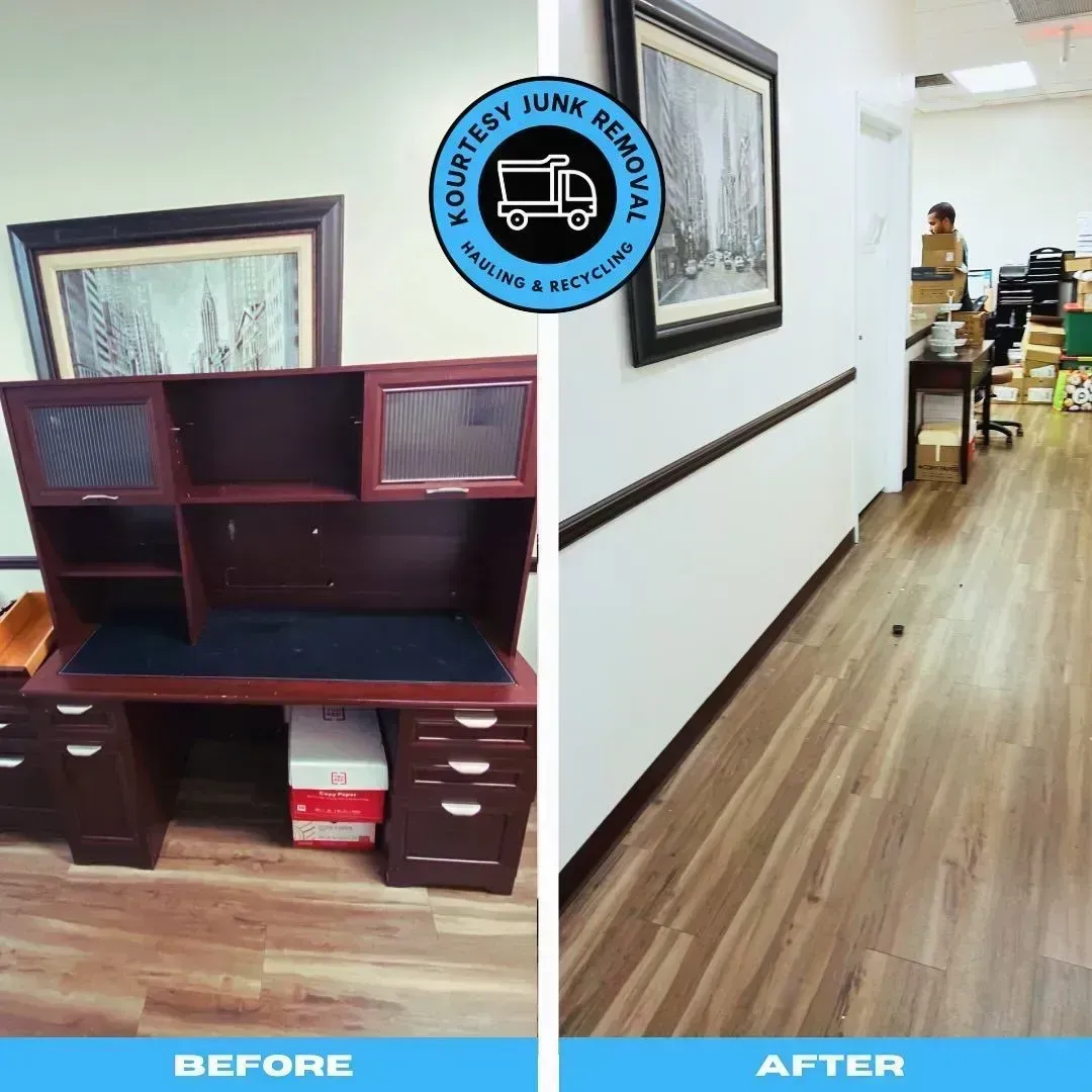 Before-and-after of office space; a desk in the 