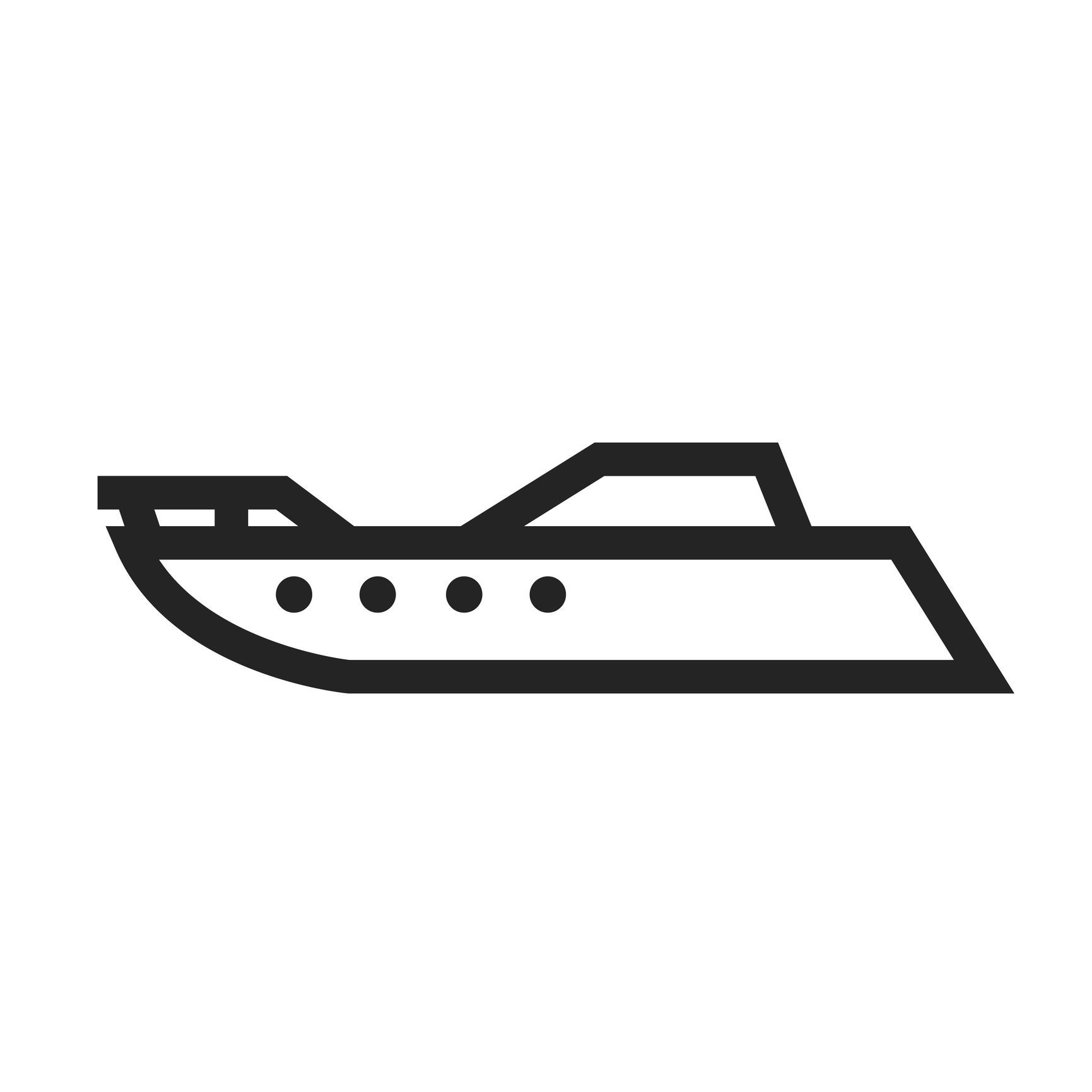 A black and white icon of a boat on a white background.