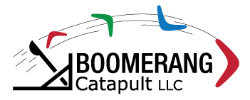 The logo for boomerang catapult llc shows a boomerang flying through the air.