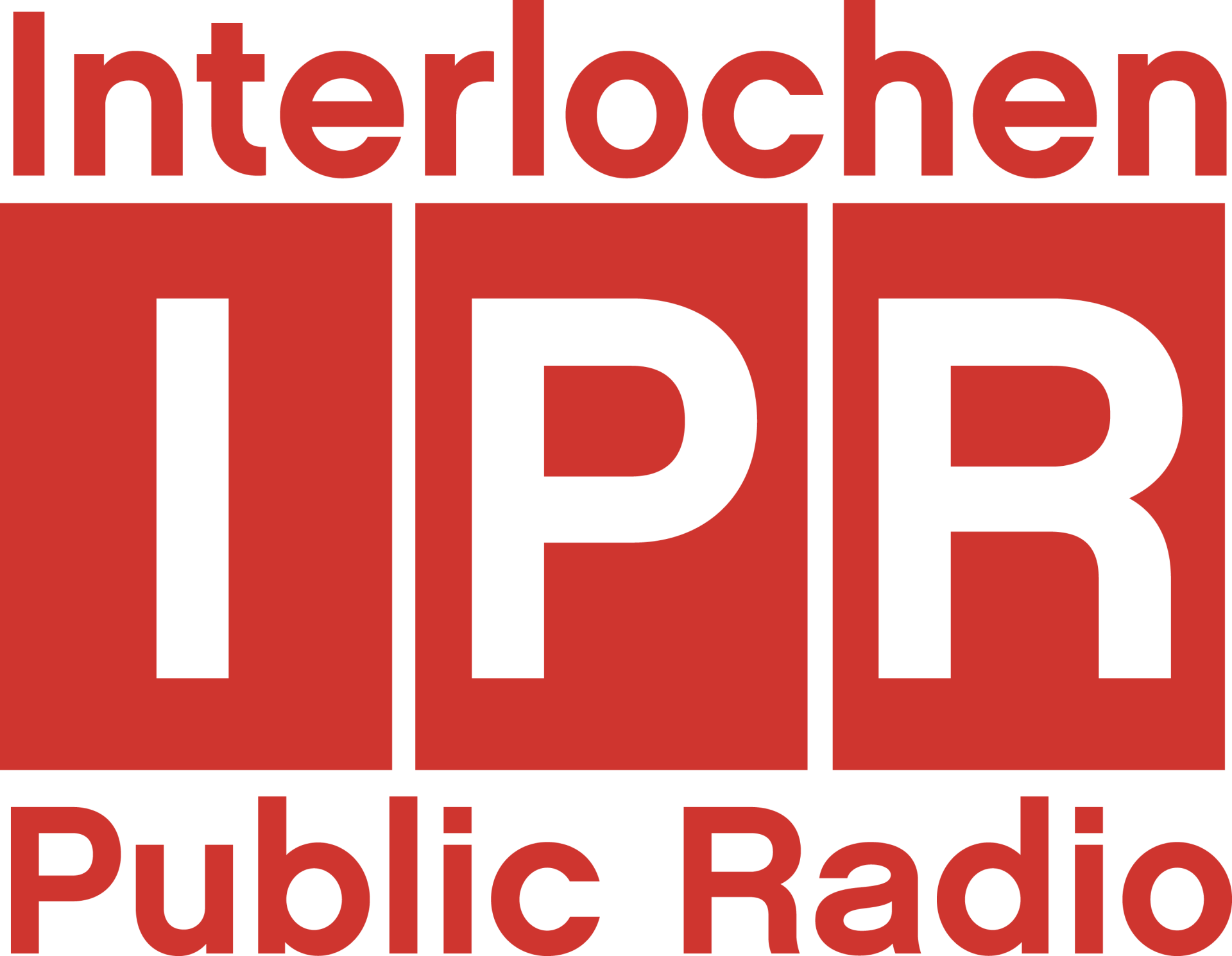 A red and white logo for interlochen public radio