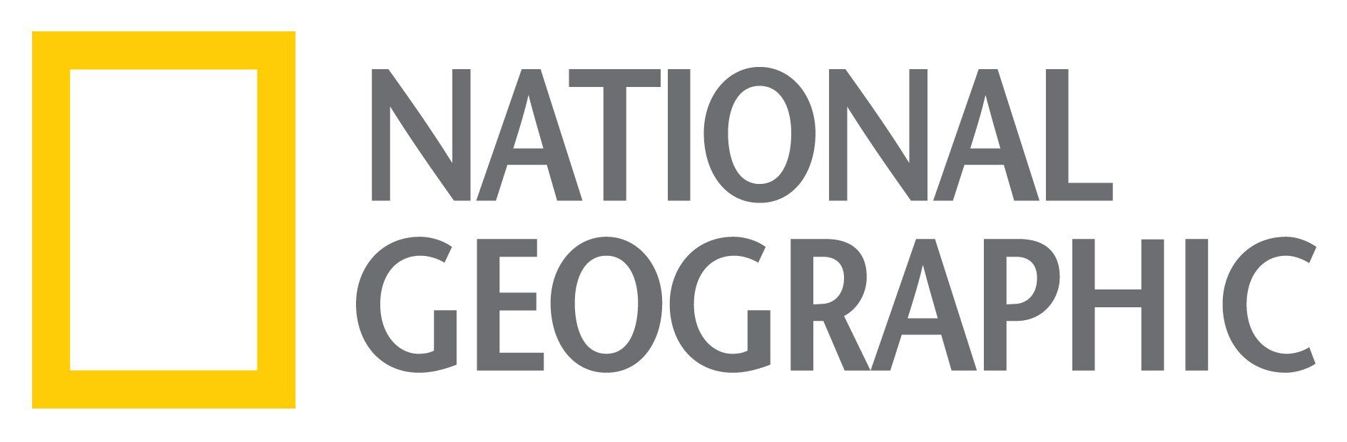 The national geographic logo is yellow and gray on a white background.