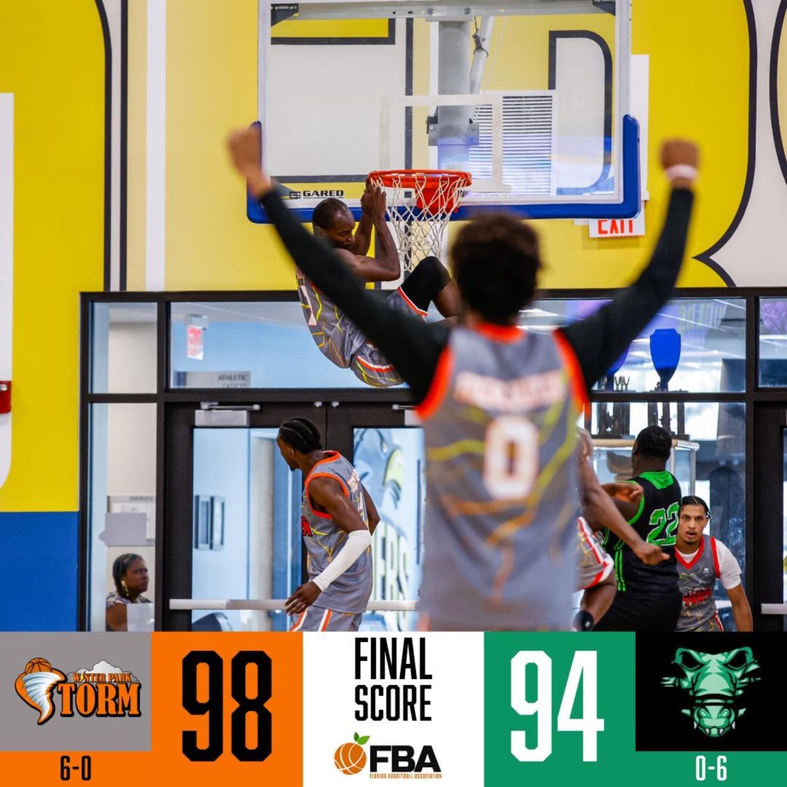 A basketball game is being played and the final score is 94 to 98