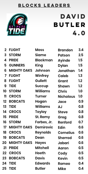 A list of blocks leaders for david butler 4.0