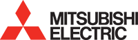 Mitsubishi Electric logo, red diamond emblem with company name in black.