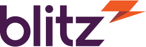 Blitz logo with purple text and orange lightning bolt.