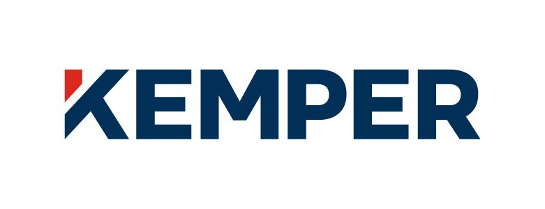 Kemper logo in dark blue with a red triangle at the top of the 