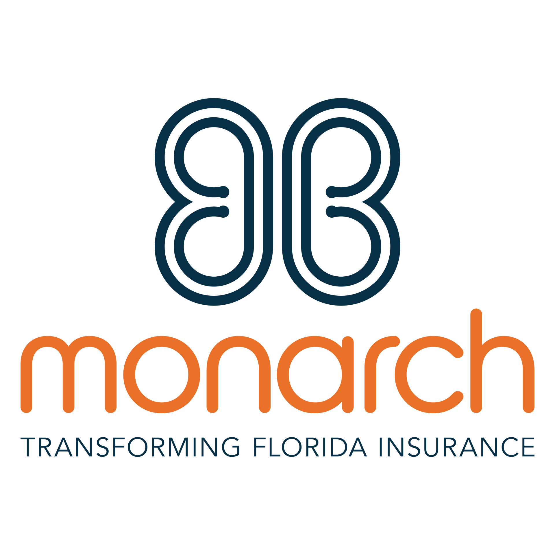 Monarch insurance logo: blue butterfly design above orange 