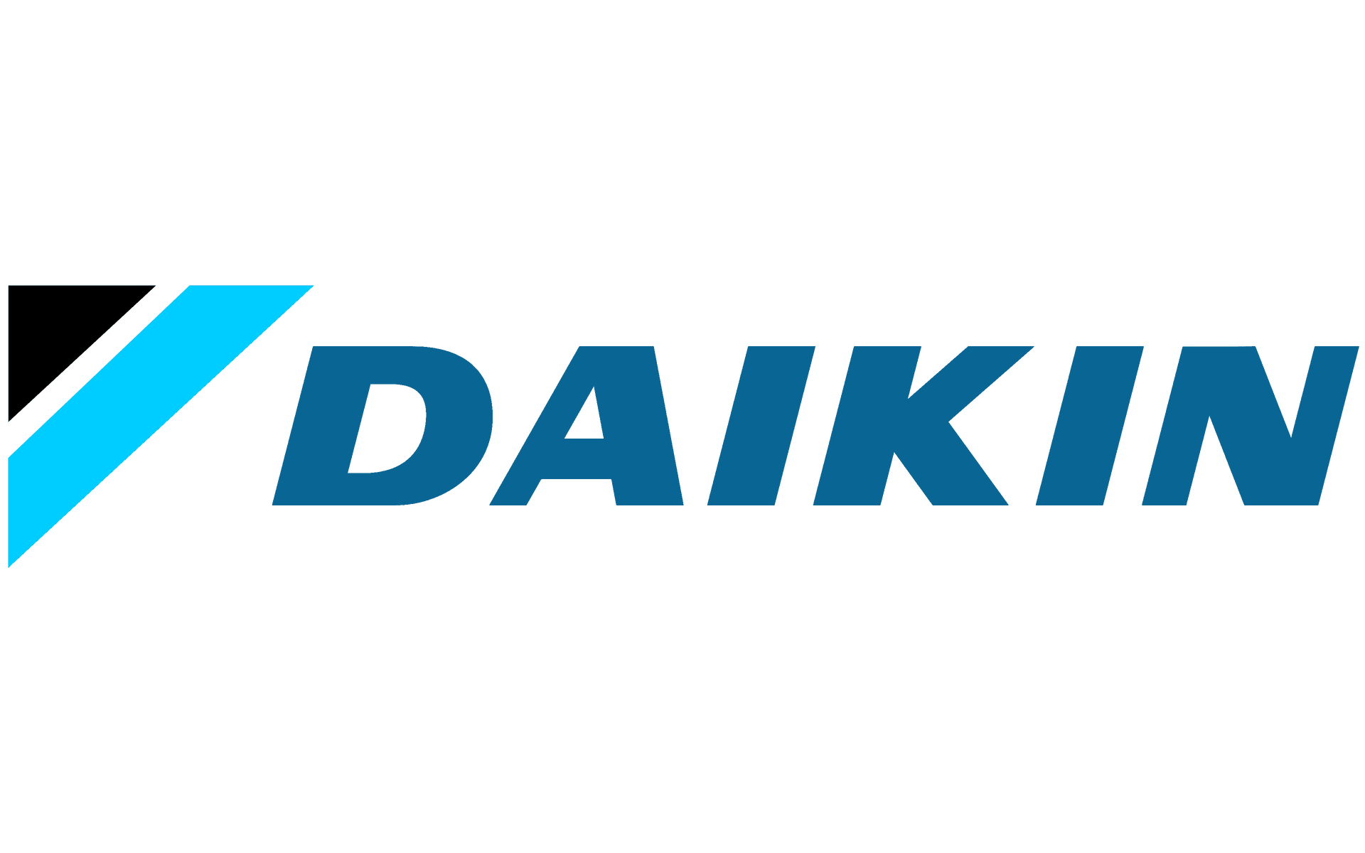 Daikin logo: a stylized blue and black triangle with the brand name in dark blue.