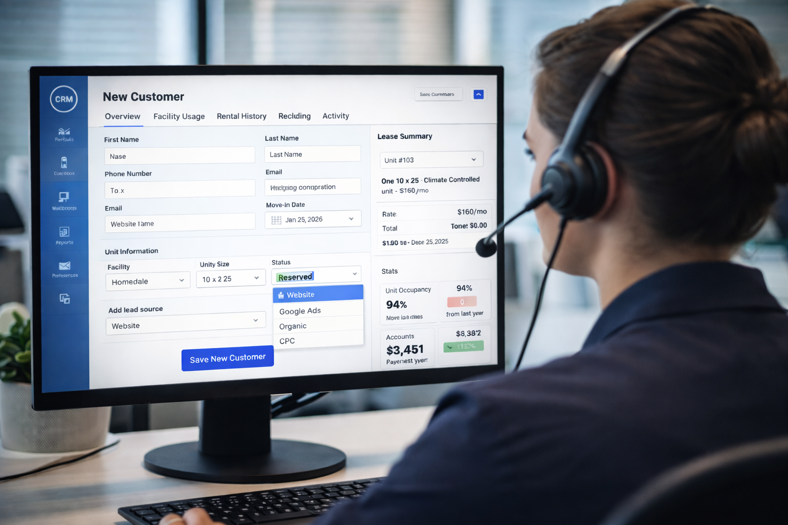 Call center agent adding a new lead